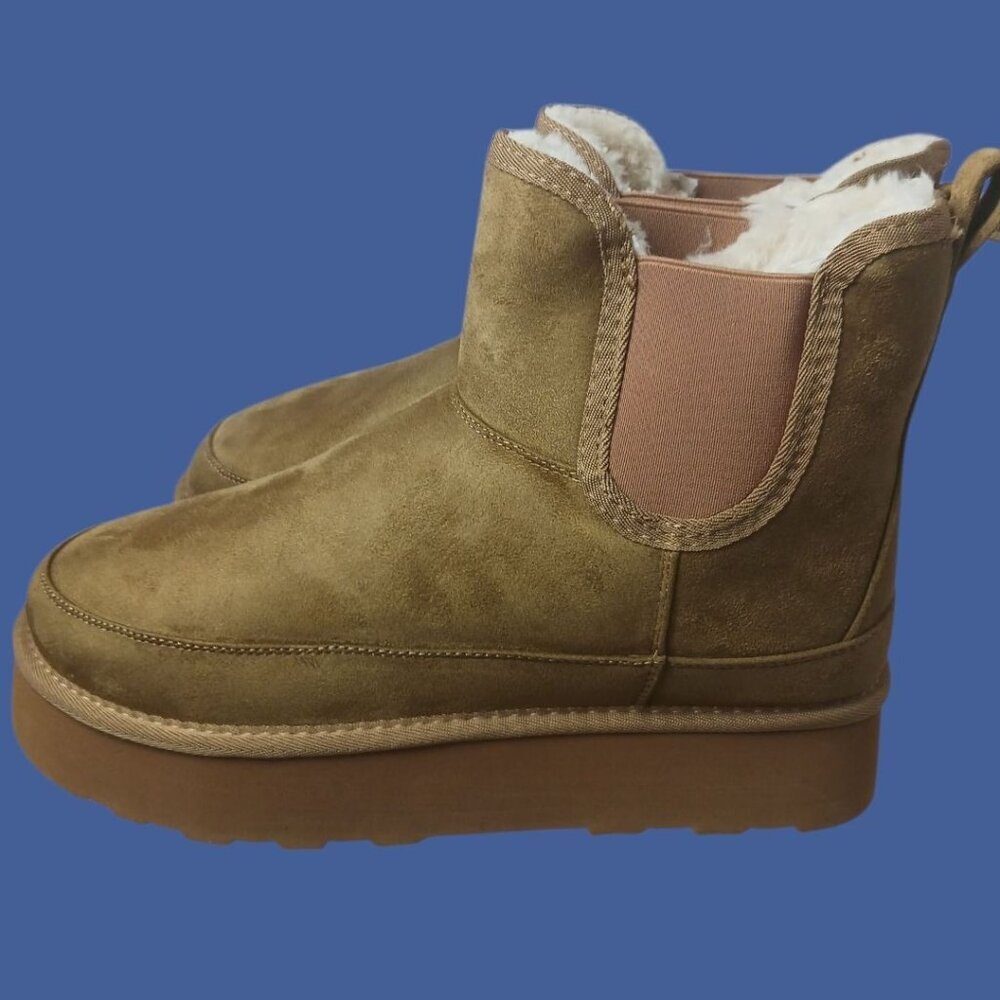 Ankis Womens Platform Ankle Boots With suede  Slip-On Style Chestnut Sz 11 - Picture 9 of 14